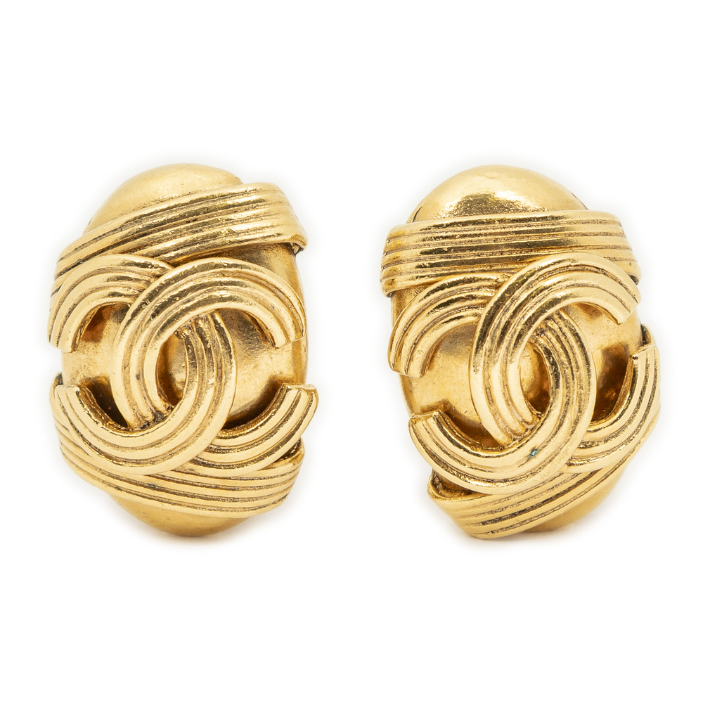 Chanel CC Oval Clip On Earrings